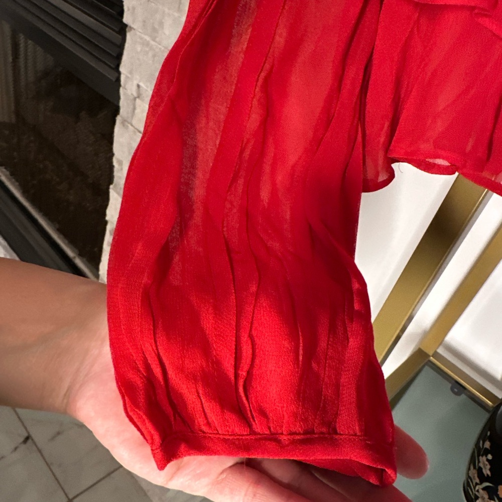 FARM Rio Red Sheer Ruffle Long-Sleeve Blouse - Picture 8 of 9